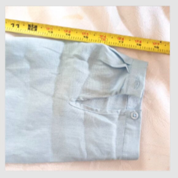 NWOT Nicole Miller Linen Button Up 3/4 Roll Tab Sleeve Top Pockets sz L Sky Blue - Picture 12 of 14
